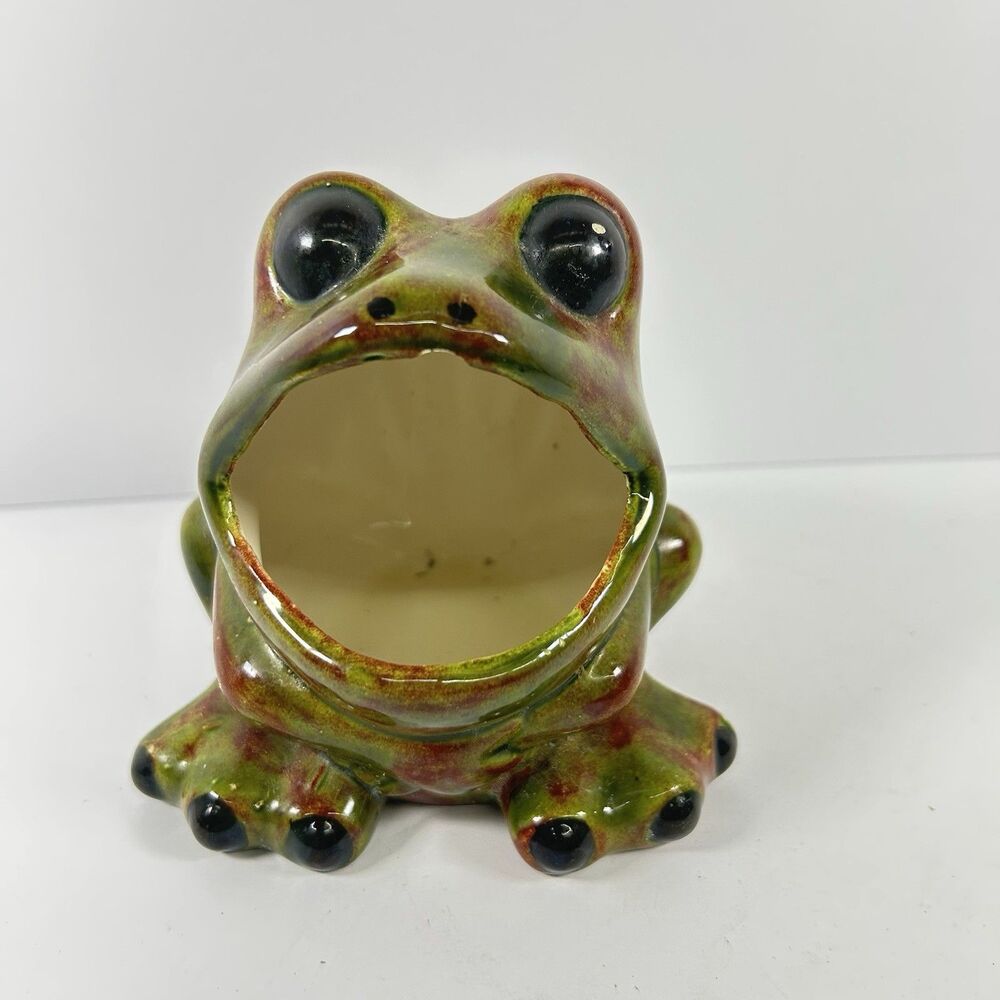 Signed Studio Pottery Frog Sponge Holder Signed Art Ceramic Open Mouth Caddy